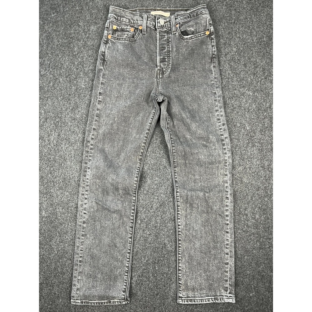 Levi's Wedgie Straight Jeans Womens 27 Washed Black High Rise Button Fly 34964